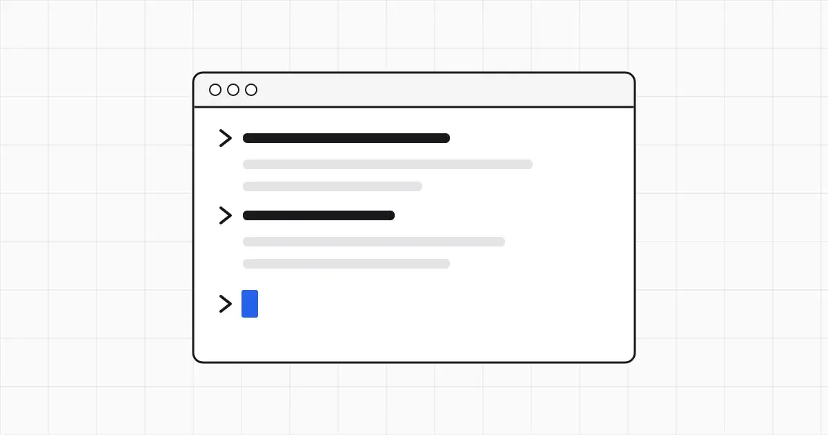 Line illustration of three terminal windows side by side on a grid, the middle one with a blue cursor block