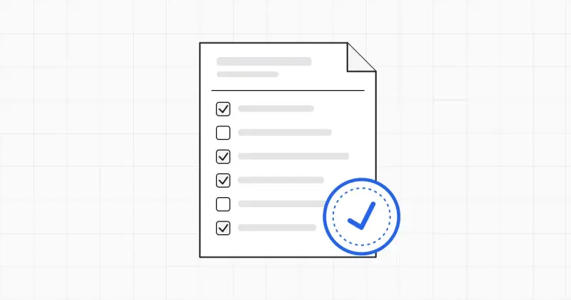 Line illustration of a tax form with a checkbox column and a blue stamp in one corner