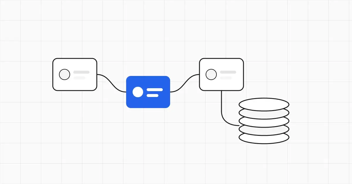 Line-art workflow of three connected nodes feeding a coin stack, with one node highlighted in blue