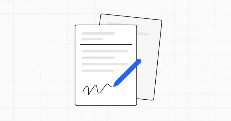 Two line-art tax form documents side by side, one with a person icon and one with a building, and a single blue checkmark