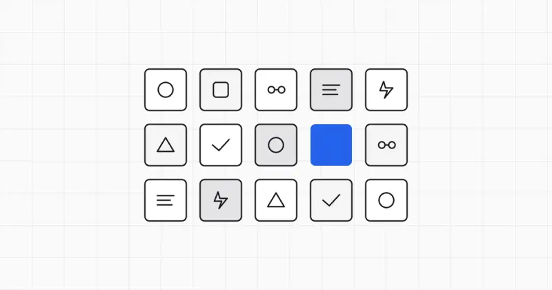 Line illustration of a balance scale weighing one large box against several smaller connected boxes, one box in blue